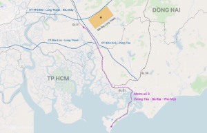 Hướng tuyến metro số 3 theo quy hoạch (Vũng Tàu - Bà Rịa - Phú Mỹ).